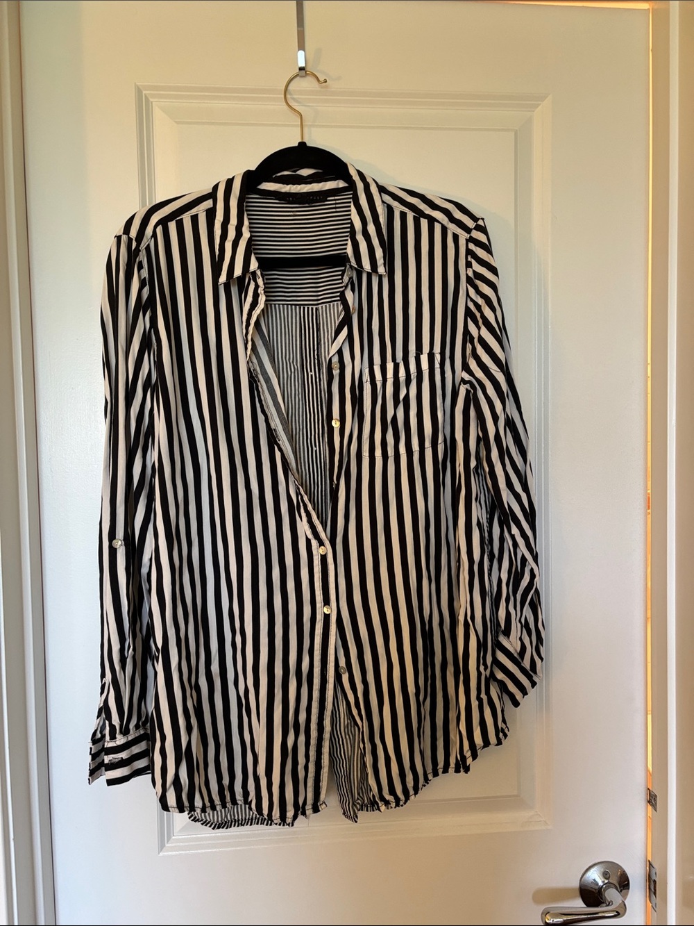 Jane and Delancey Black and White Striped Women’s Top